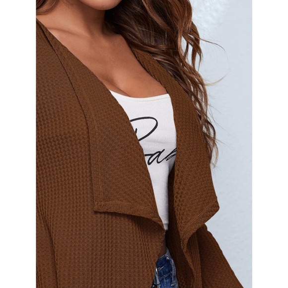 Waffle Knit Waterfall Cardigan soft knit sweater black - Picture 8 of 11